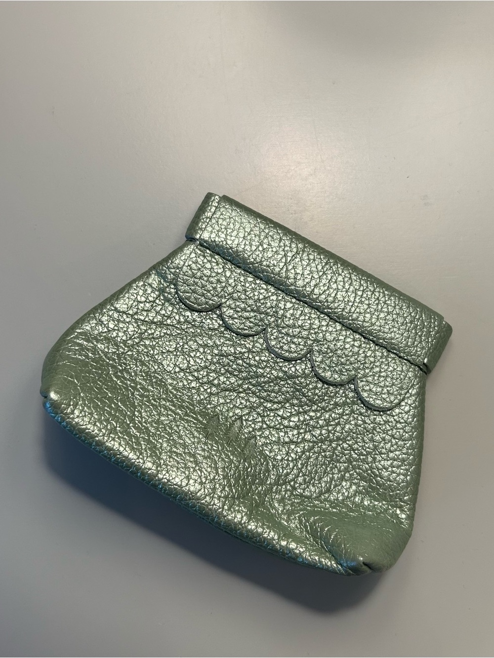 Portland Leather Goods Green Metallic Scallop Leather Coin Penny Pouch
